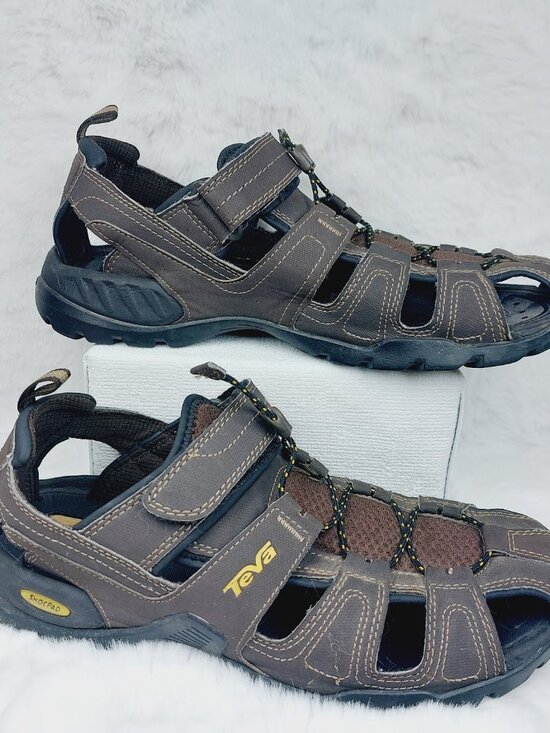 Teva Men\'s Brown Forebay Close Toe Breathe Shoc Pad Fisherman Sandal Size 10